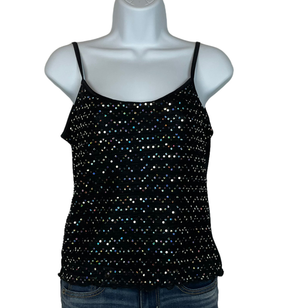 VINTAGE 90s Black Sequin Tank Top no size H96